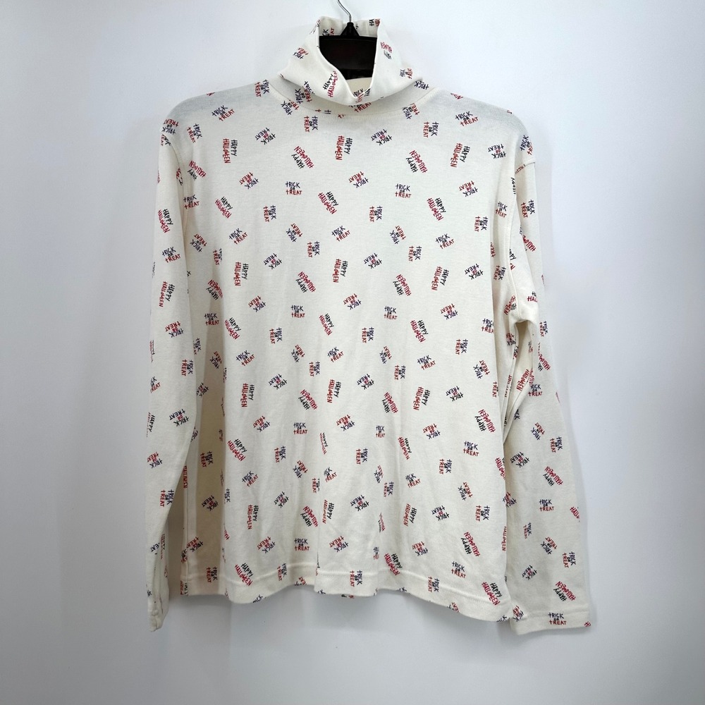 Vintage 90s Halloween Turtleneck Sweater Womens Large Shirt Trick or Treat